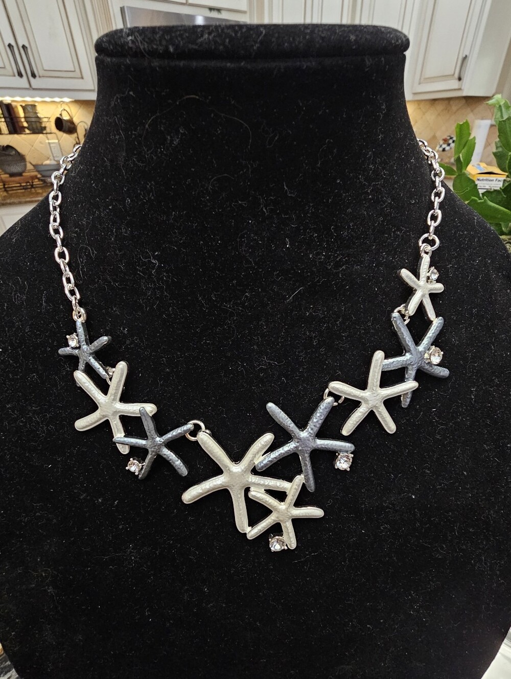Starfish Statement Necklace - Silver and Gray